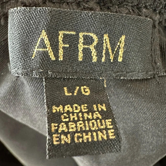 AFRM Satin Peasant Shirt Top Long Puff Sleeve Cropped Ruched Black Large Revolve - Picture 6 of 8